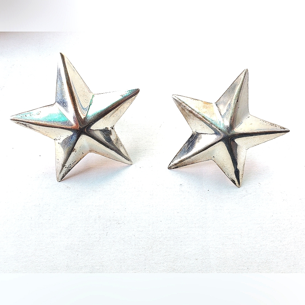 925 Sterling Silver Vintage Mexico Star Clip On Earrings TG-110